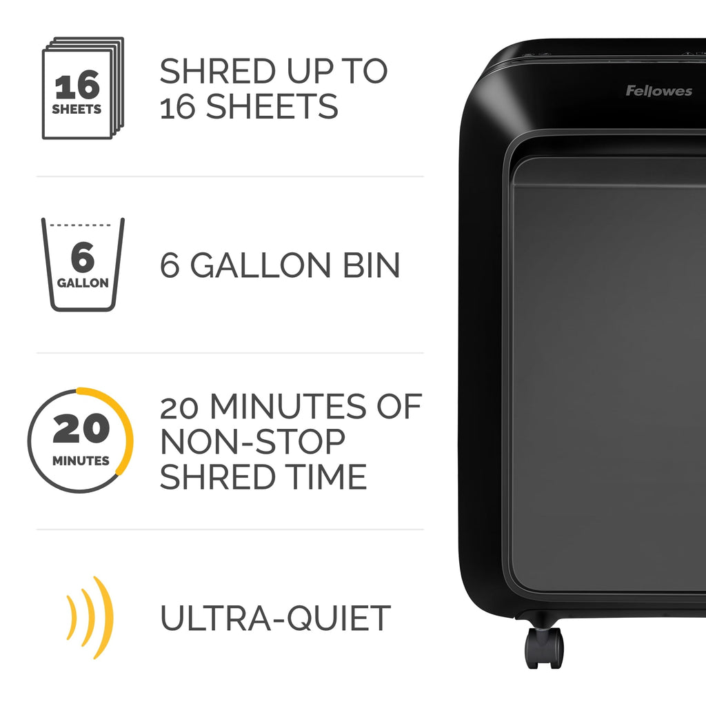 Fellowes Powershred LX210 16 Sheet Micro-Cut Heavy Duty Paper Shredder for Office, Black, 14.13 " H