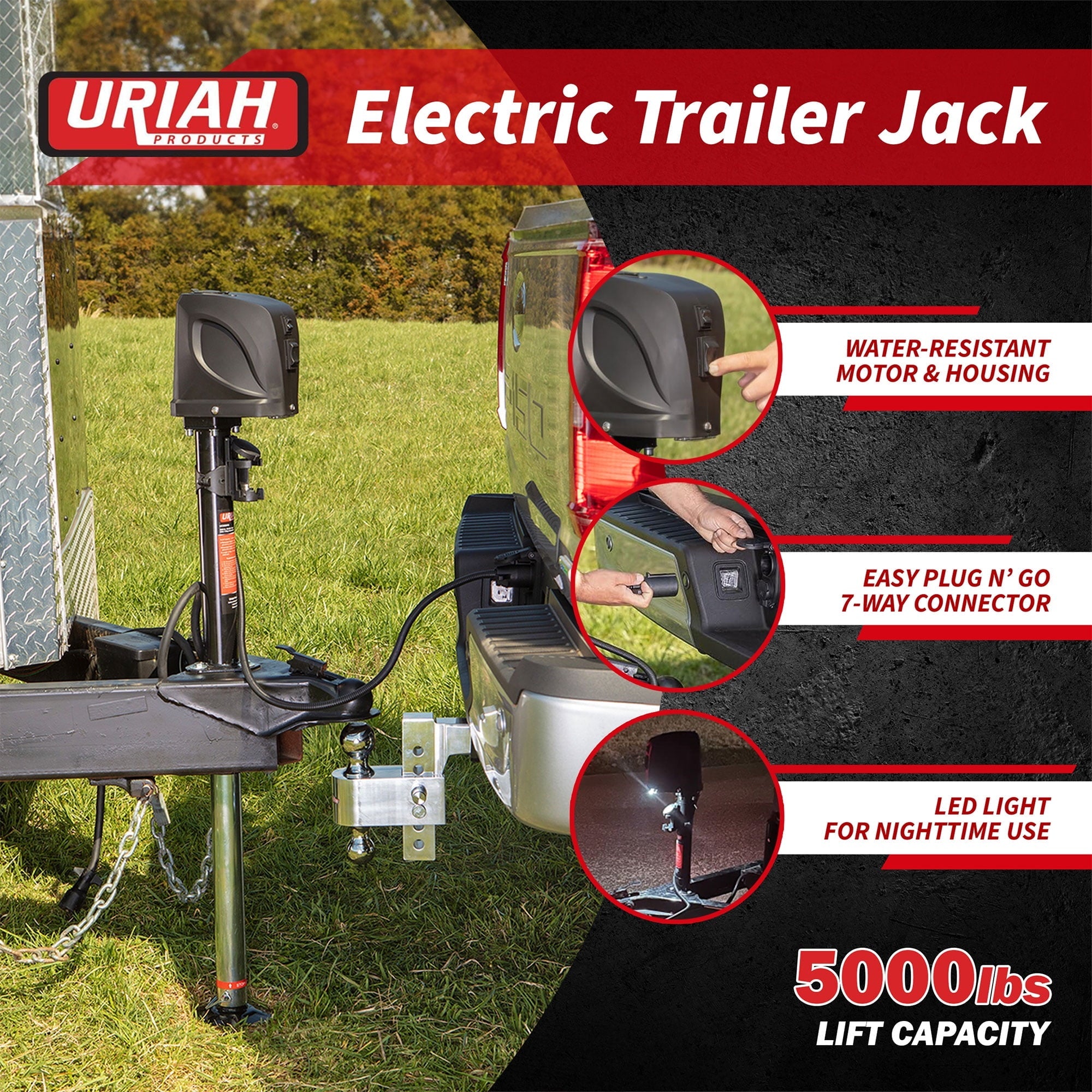 Uriah Products Electric 7 Way Connector 5000lb Lift Capacity Trailer Jack