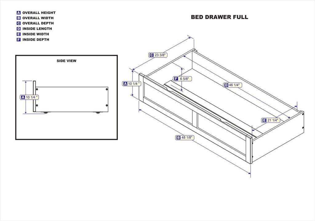 AFI Under Bed Foot Drawer Storage Drawer for Platform Beds, Full, Grey