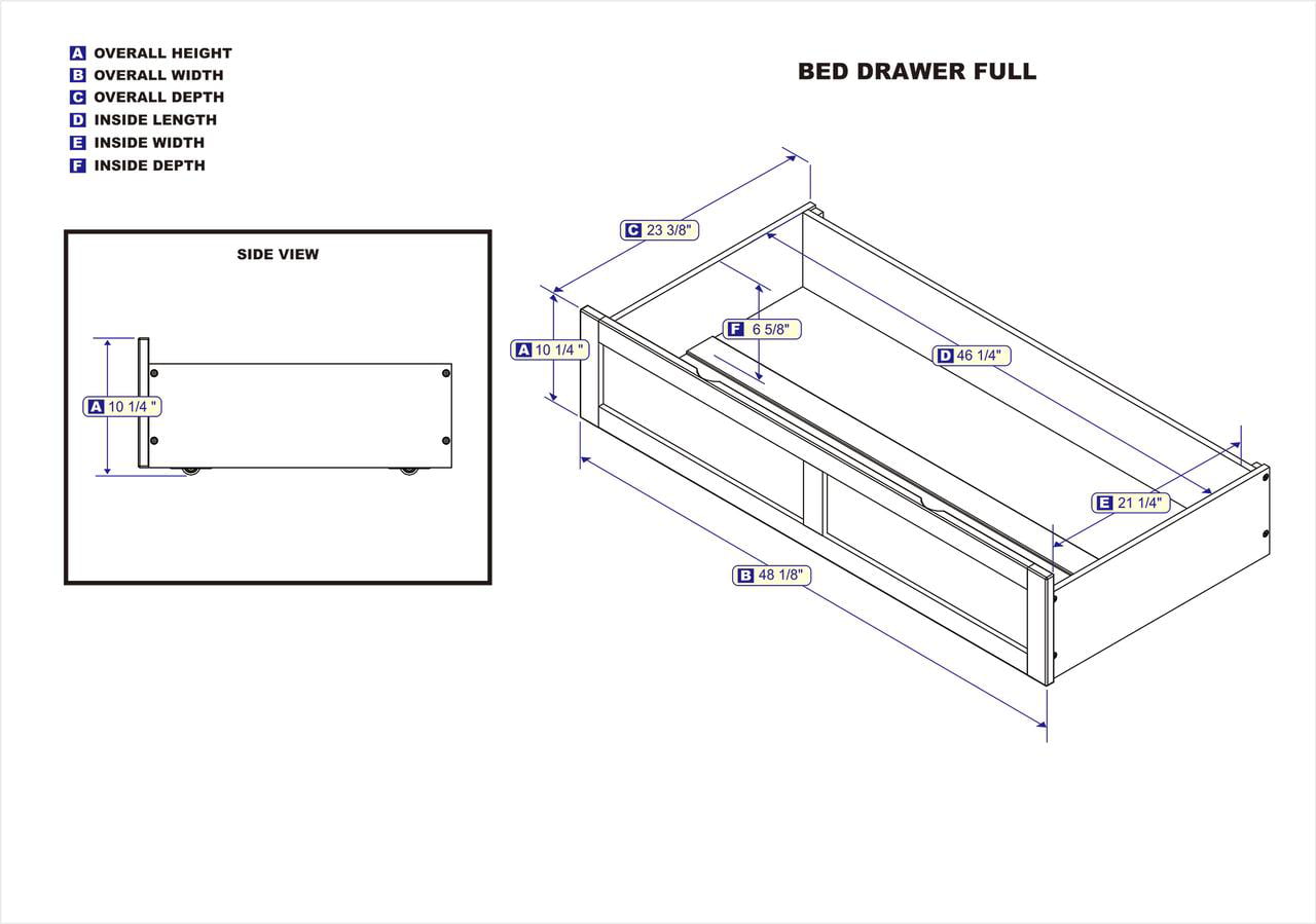 AFI Under Bed Foot Drawer Storage Drawer for Platform Beds, Full, Grey