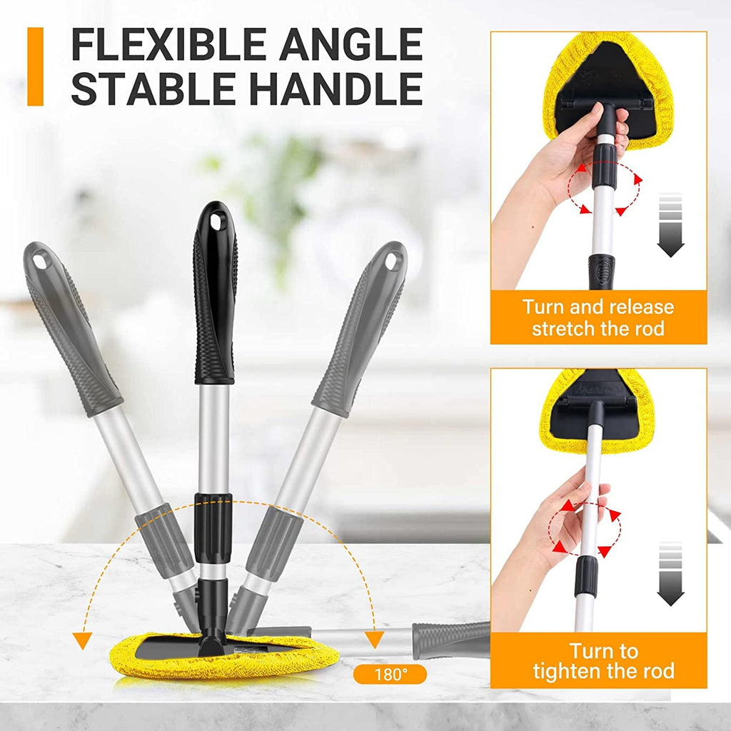 AstroAI, Car Window Cleaner, Microfiber Car Windshield Cleaning Tool with Extendable Handle and Washable Reusable Cloth Pad Head Auto Interior Exterior Glass Wiper Kits, Yellow