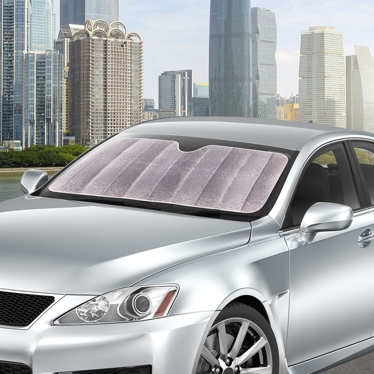 Auto Drive Universal Fit Windshield Silver Sunlight Reflecting Accordion Sunshade AD021700S-1 1 Pack, 63" x 28.5"