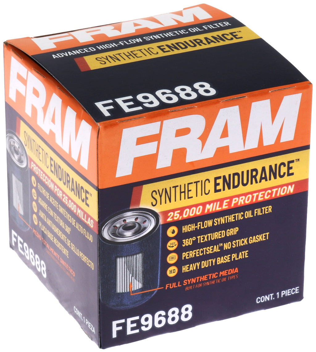 FRAM Synthetic Endurance FE9688, 25K mile Premium Spin-on Oil Filter for Synthetic Oils Fits select: 2012-2023 HYUNDAI ELANTRA, 1990-2019 HYUNDAI SONATA