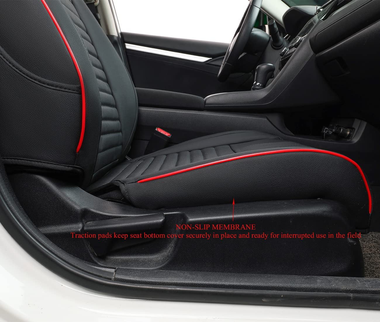 EKR Custom Car Seat Covers Auto Seat Covers for Select Honda Civic Hatchback EX,Sport Touring,EX-L 2016 2017 2018 2019 2020 2021 - Leatherette (Black with Red Trim)