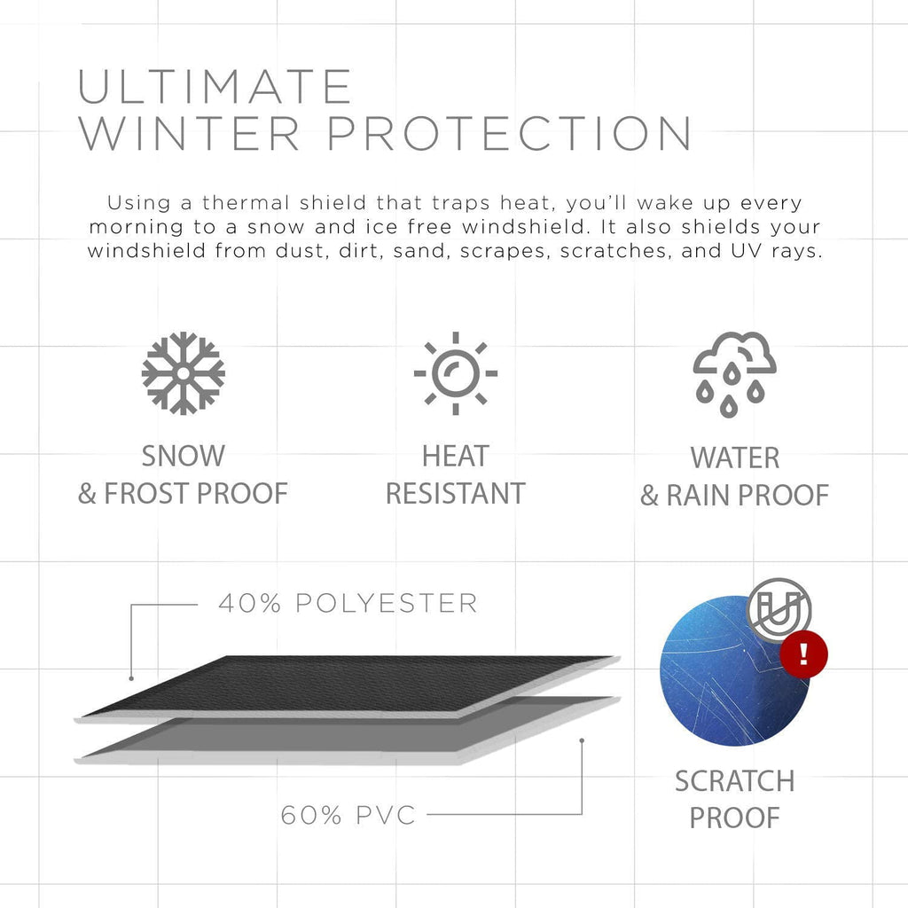 Oxgord Windshield Snow Cover Black Car Shade Ice Removal Winter Summer Universal Fit (Front Cover) (WSSC-01)