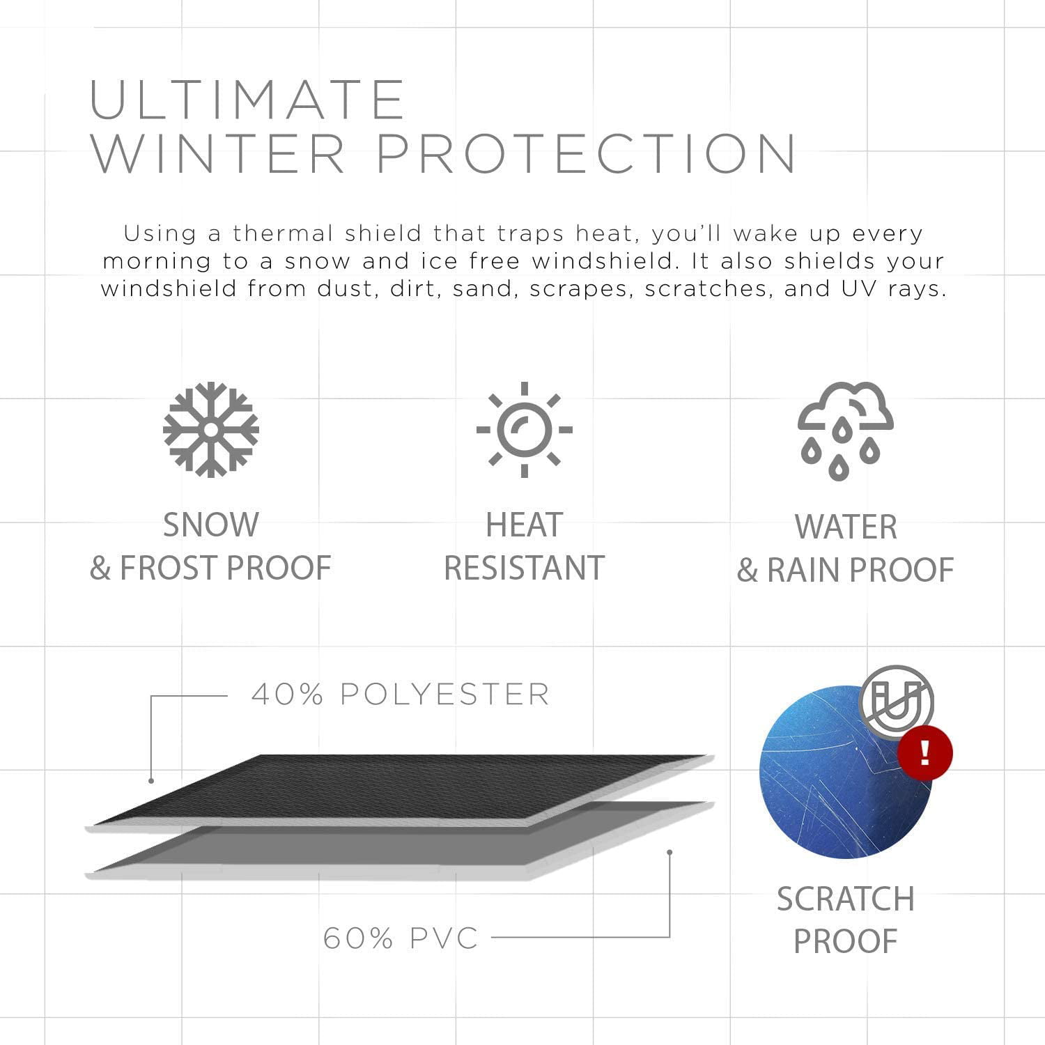 Oxgord Windshield Snow Cover Black Car Shade Ice Removal Winter Summer Universal Fit (Front Cover) (WSSC-01)