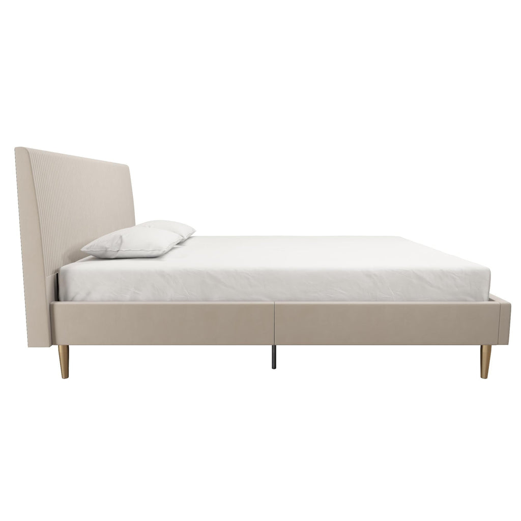 Mr. Kate Daphne Upholstered Bed with Headboard and Modern Platform Frame, Queen, Ivory Velvet