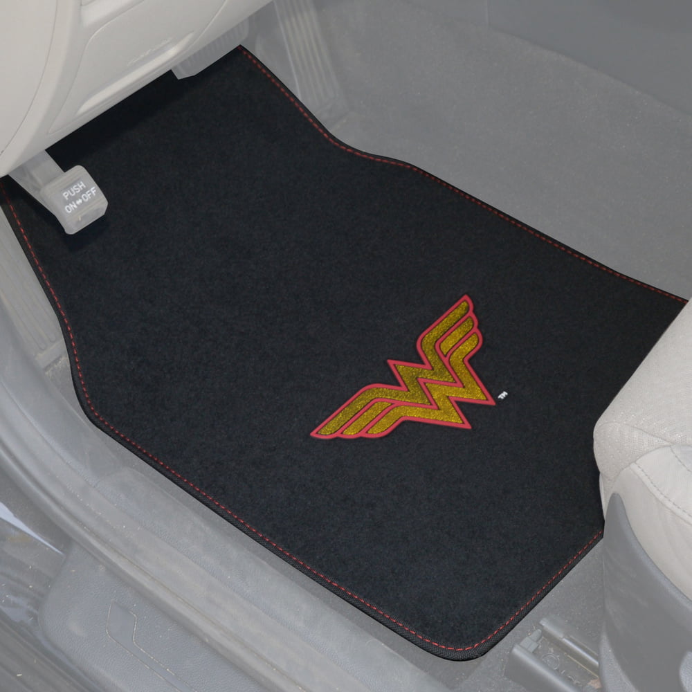 Wonder Woman Auto Accessories Combo Pack - Waterproof Seat Covers, Synth Leather Steering Wheel Cover & 4 Piece Car Floor Mats for Car SUV Van Truck