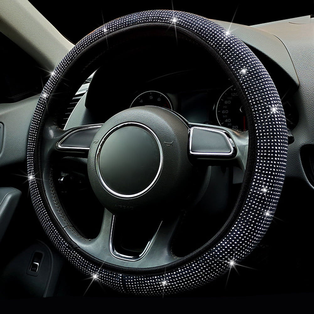 Universal 38CM Rhinestones Diamond Car Steering Wheel Cover Bling Crystal Silver
