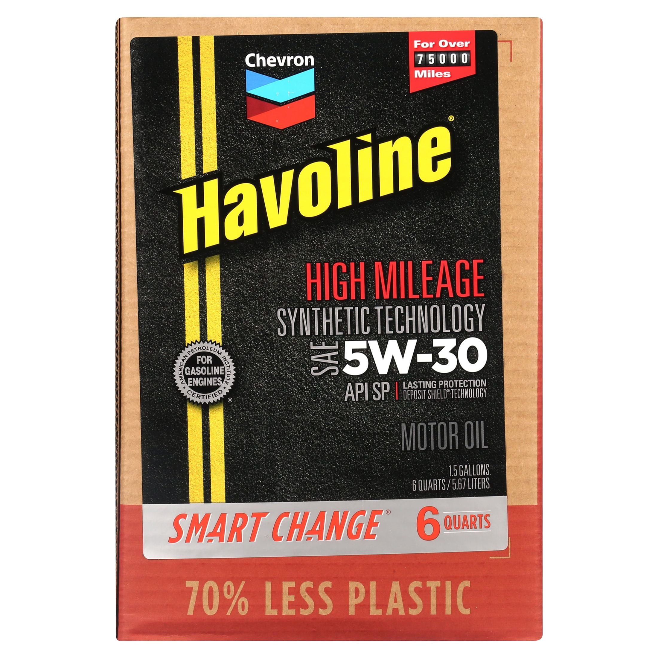 Chevron Havoline High Mileage Synthetic Technology Motor Oil 5W-30, 6 Quart Smart Change Box