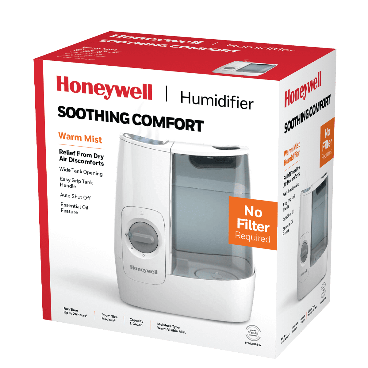 Honeywell 1 Gallon Filter Free Warm Mist Humidifier HWM845W, White