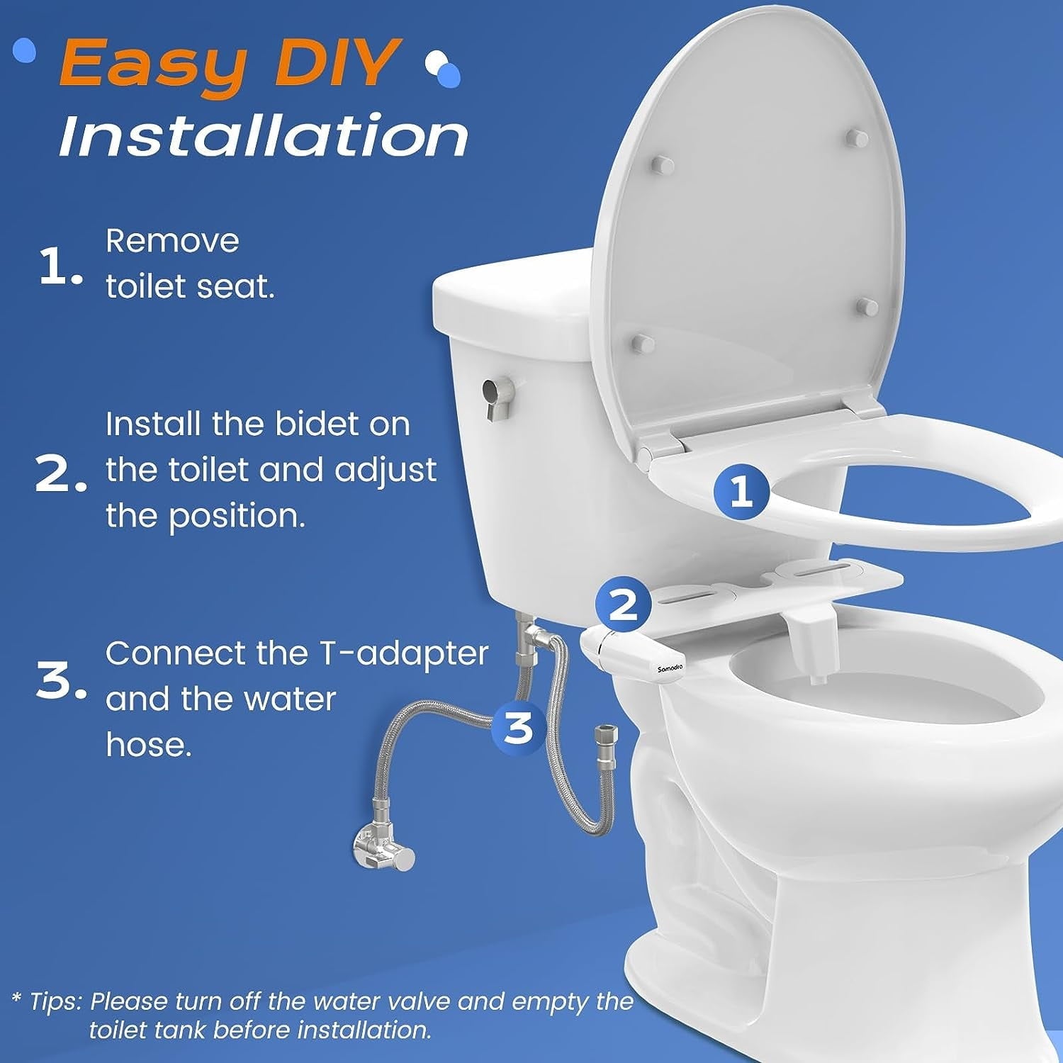 SAMODRA Ultra-Slim Non-Electric Minimalist Bidet Attachment with Self Cleaning Dual Nozzle