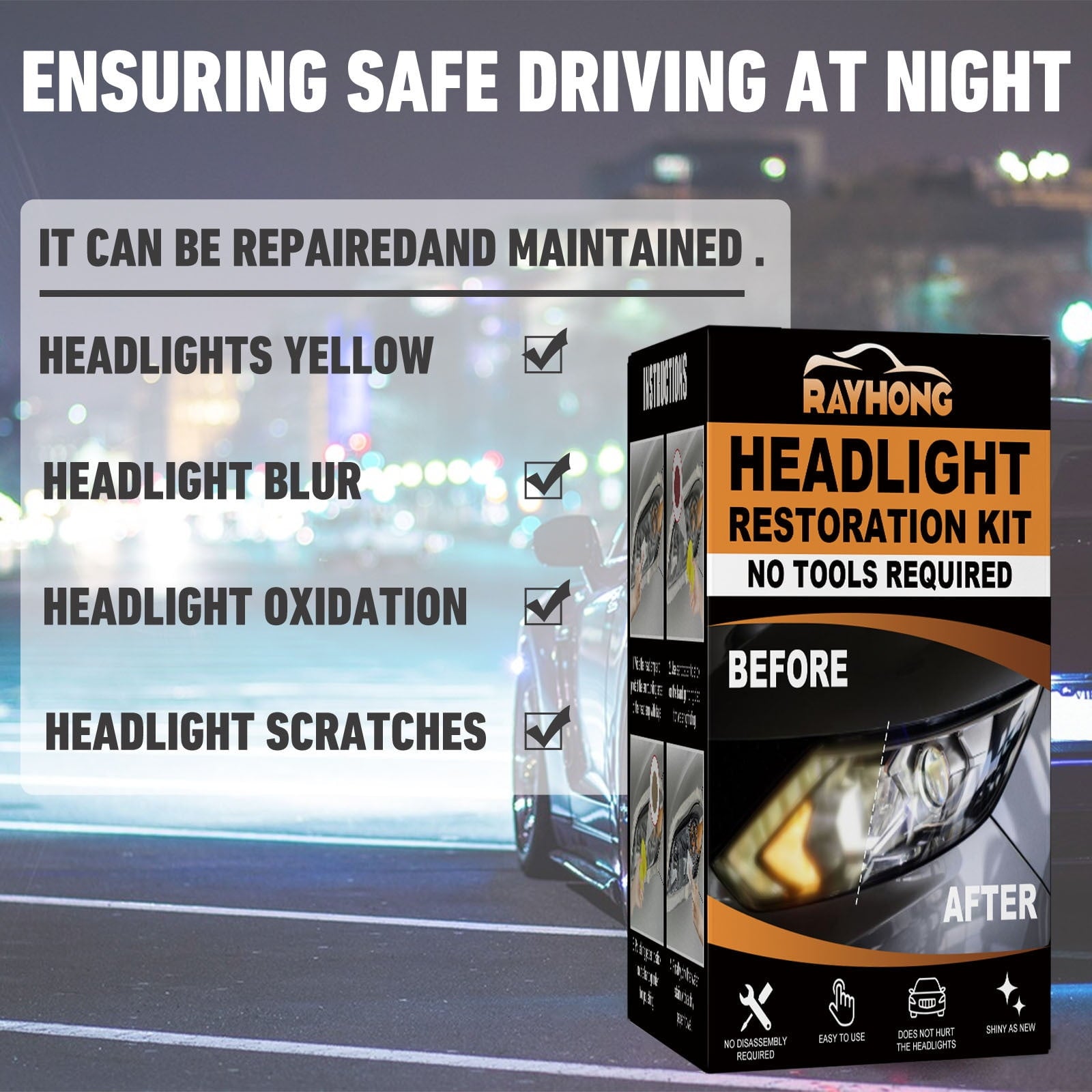 Cuhas Car Headlight Restoration Kit, Car Headlight Cleaner Wipes, Headlights Lens Restoration Cleaner DIY Polish Sanding Discs