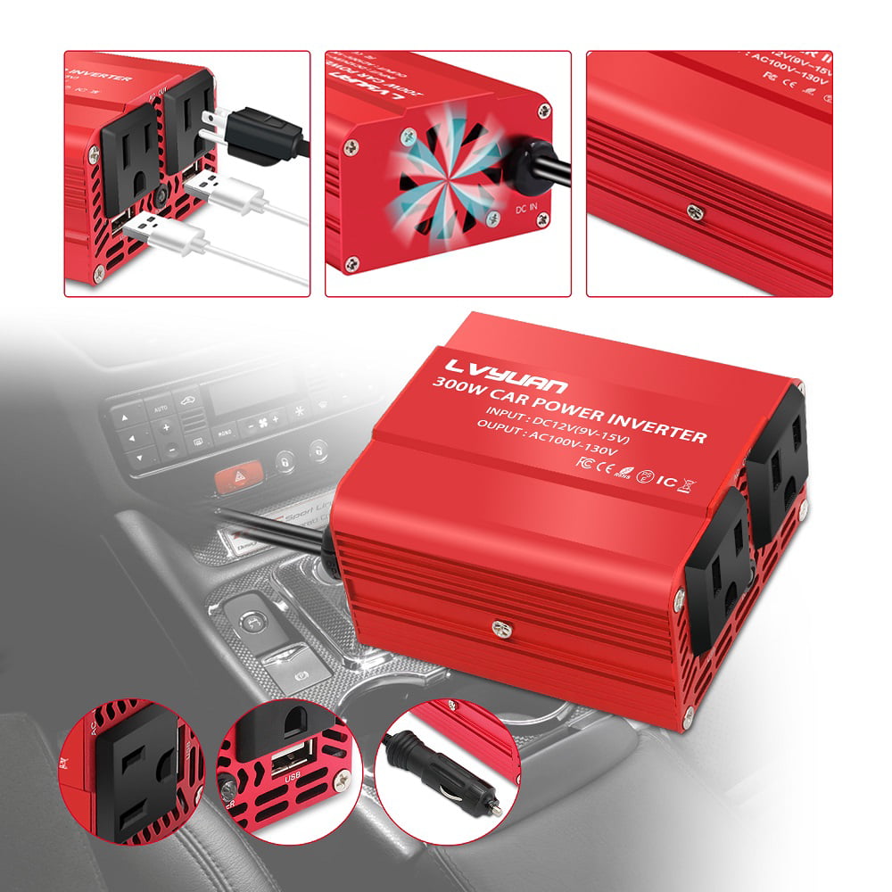LVYUAN 300 Watts Power Inverter Converter Adapter DC 12V to AC 110V Car Charger 2USB
