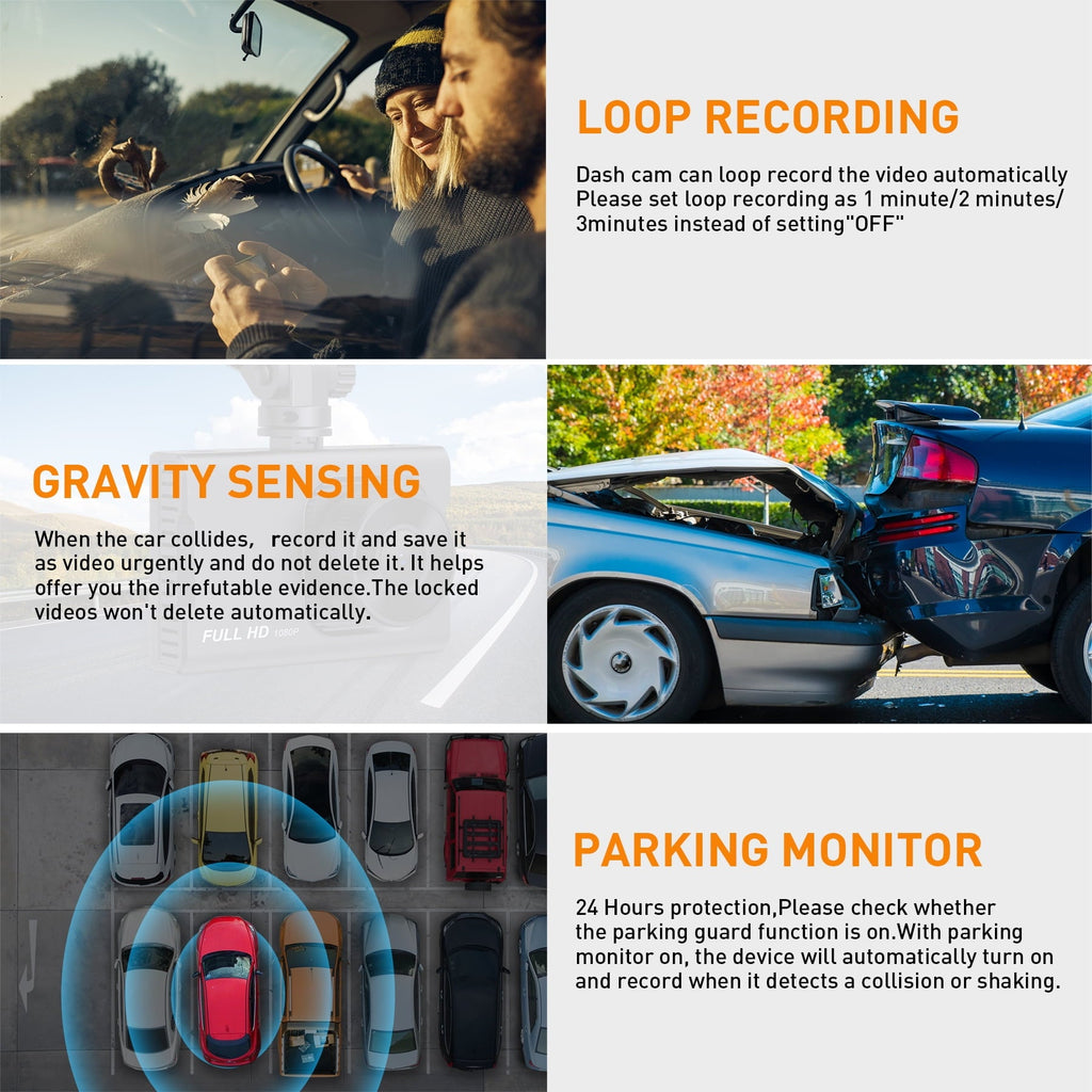 NEXPOW Dash Cam Front and Rear, 1080P Full HD Dash Camera, Dashcam with Night Vision, Car Camera with 3-inch LCD Display, Parking Mode, G-Sensor, Loop Recording, WDR