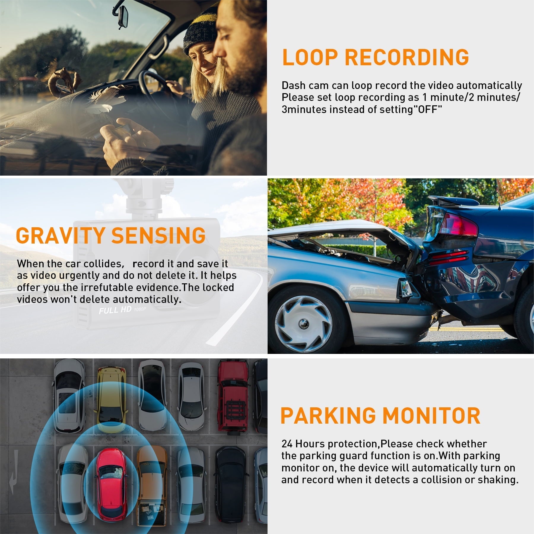 NEXPOW Dash Cam Front and Rear, 1080P Full HD Dash Camera, Dashcam with Night Vision, Car Camera with 3-inch LCD Display, Parking Mode, G-Sensor, Loop Recording, WDR