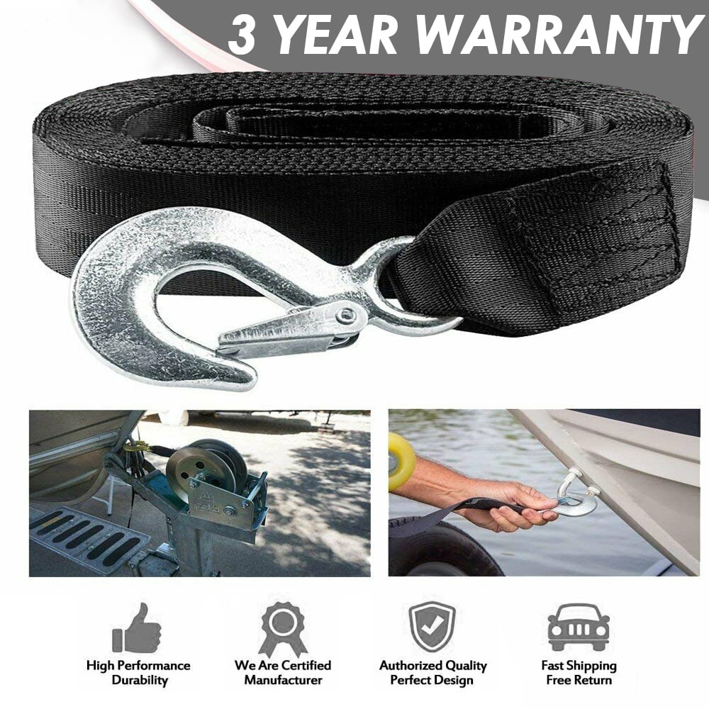 Seamander Boat Winch Strap with Hook and Safety Latch - Loop End - 2" x 20' -5,000lbs