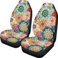 Suhoaziia Auto Accessiores Car Seat Covers Full Set of 2,Breathable Boho Mandala Flower High Back Front Seat Cover,Waterproof Saddle Blanket Seat Covers for Van Truck Vehicle