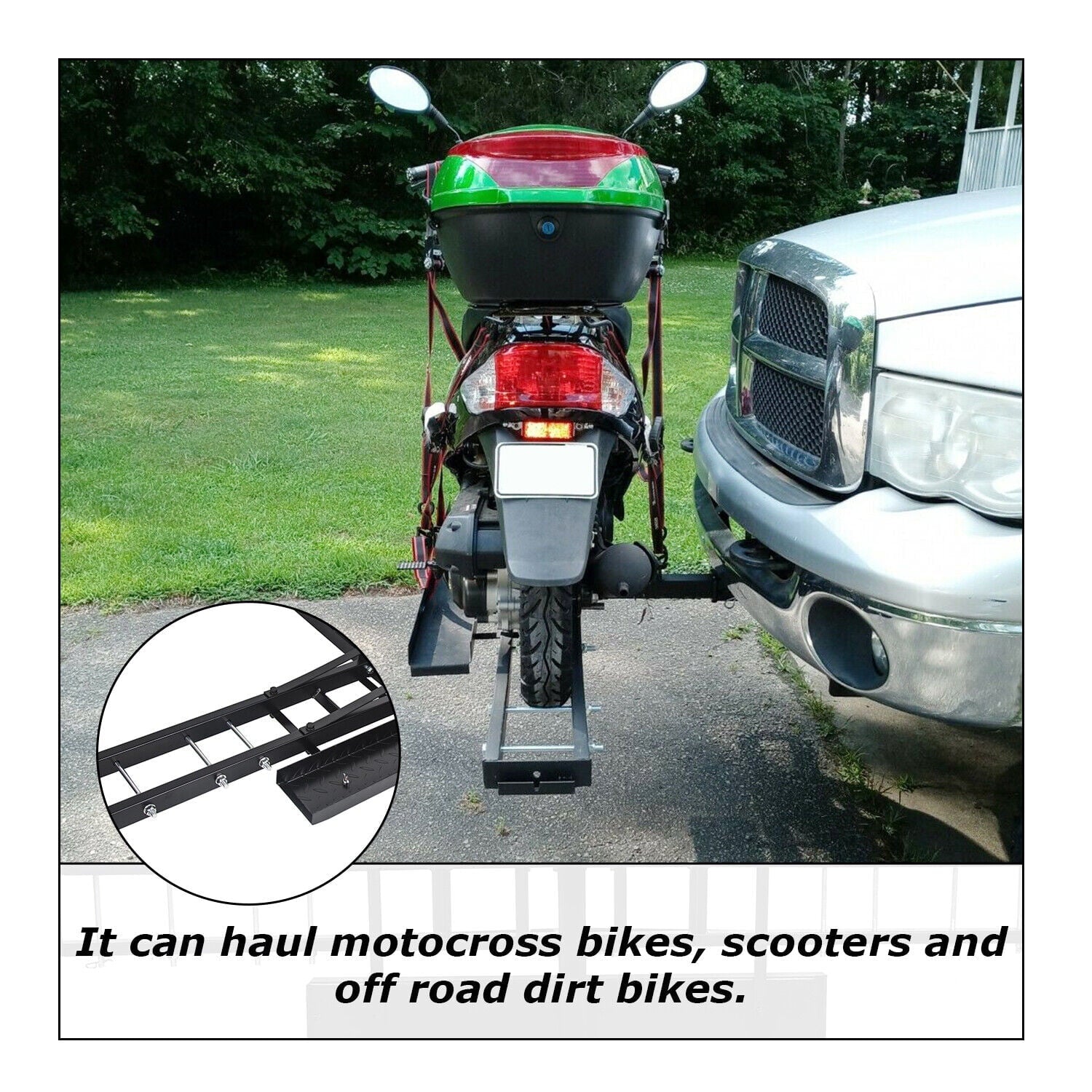 Kojem 500 Lbs Heavy Duty Motorcycle Dirt Bike Scooter Carrier Hitch Rack Hauler Trailer with Loading Ramp