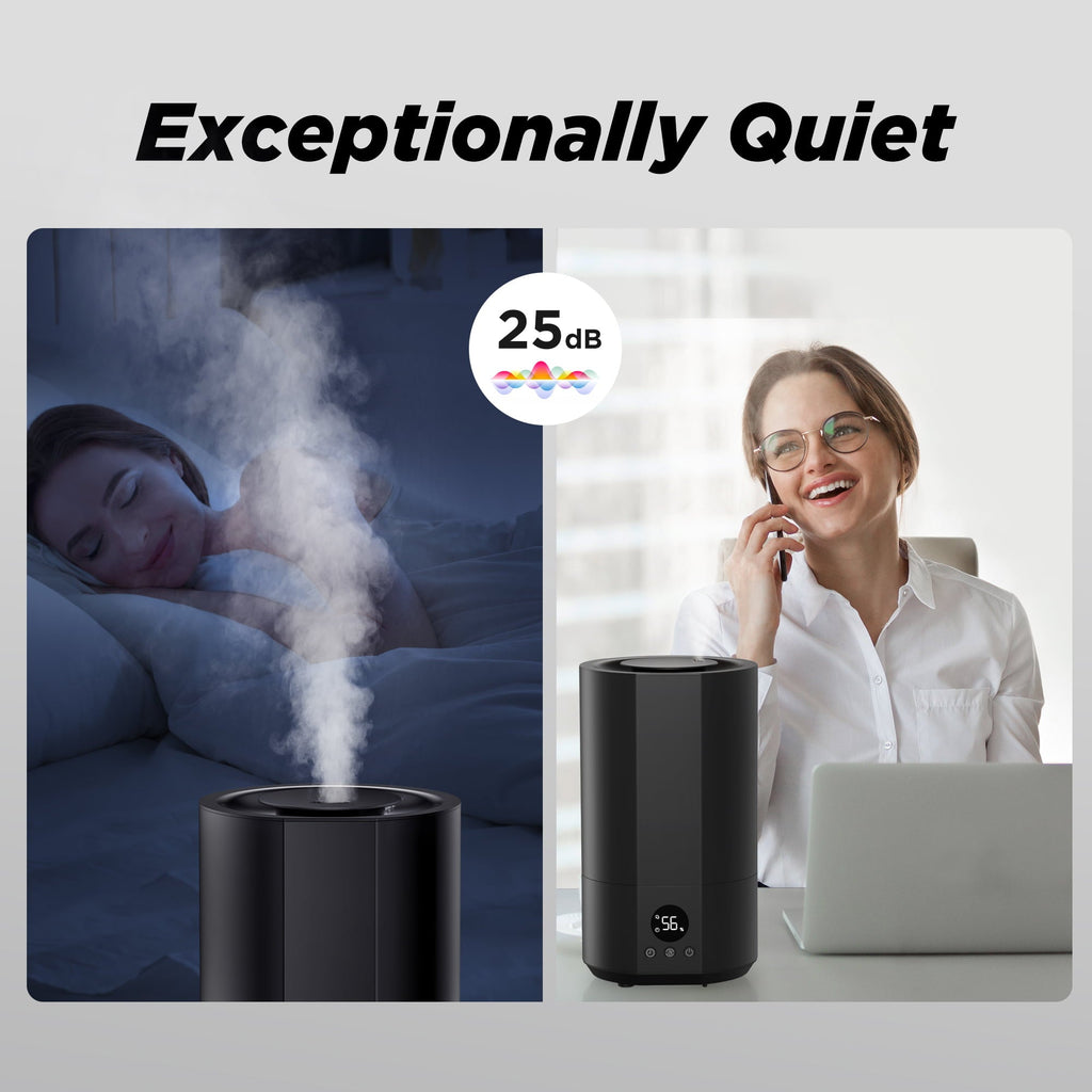 Homech Humidifier Top Fill(1 Gal/4L)Cool Mist Quiet Ultrasonic Air Humidifier with 12H Timer, AI Mode Adjustable 3 Mist Level, Black