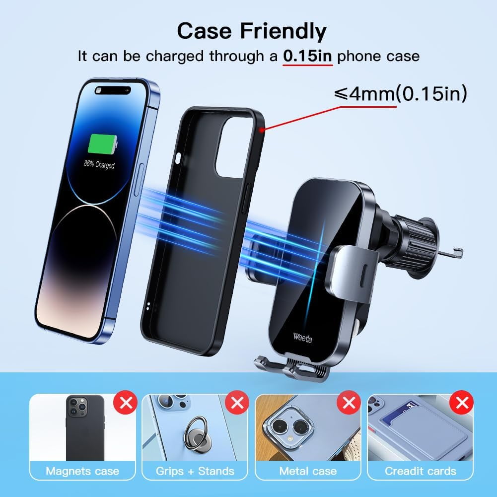 Hoey 3 in 1 Wireless Car Charger, 15W Smart Sensor Auto Clamping Air Vent Dashboard Windshield Car Phone Holder Mount, Compatible for iPhone, Samsung, Google, LG, etc