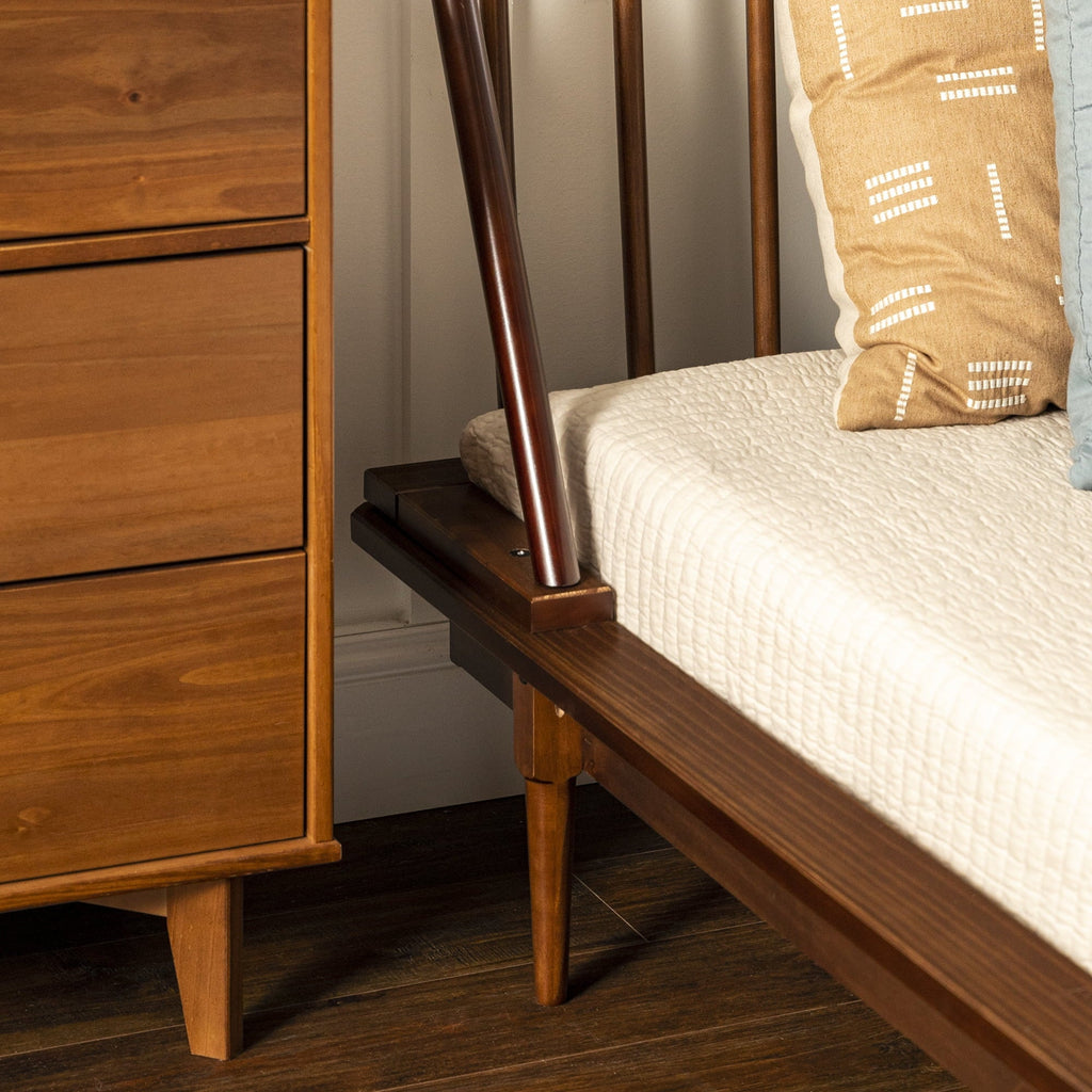 Walker Edison Modern Boho Queen Size Solid Wood Platform Bed, Walnut