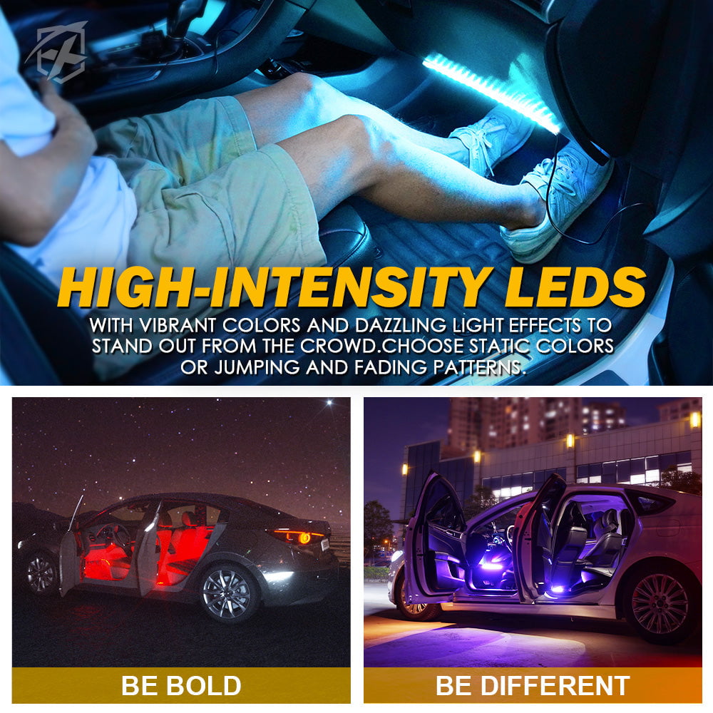 Xprite 4PC Celestial Series Bluetooth and Remote Control RGB LED Interior Car Light Set - Powered by USB