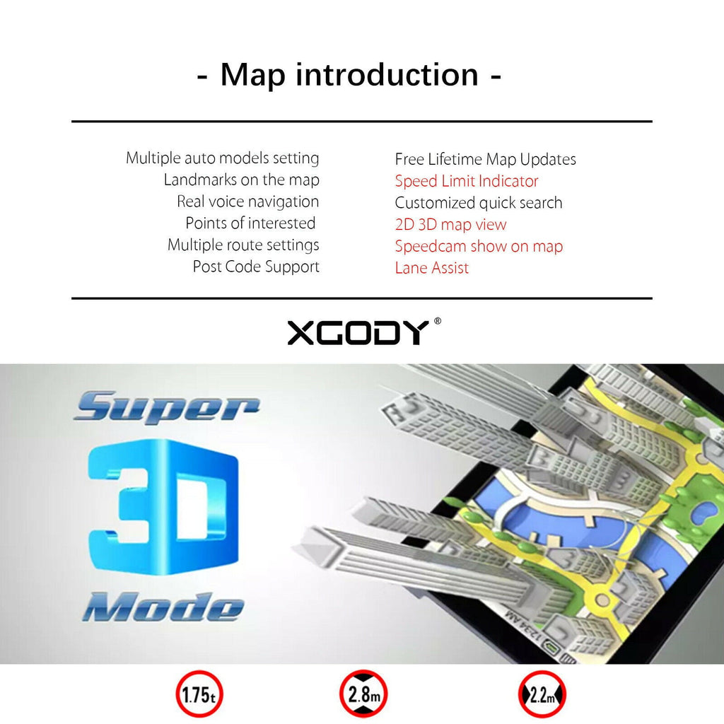 7 inch XGODY Truck GPS Navigation for Car 256M+8G Trucker GPS for Car Sat Nav, Latest 2023 Map(Lifetime Free Update) Sun Visor