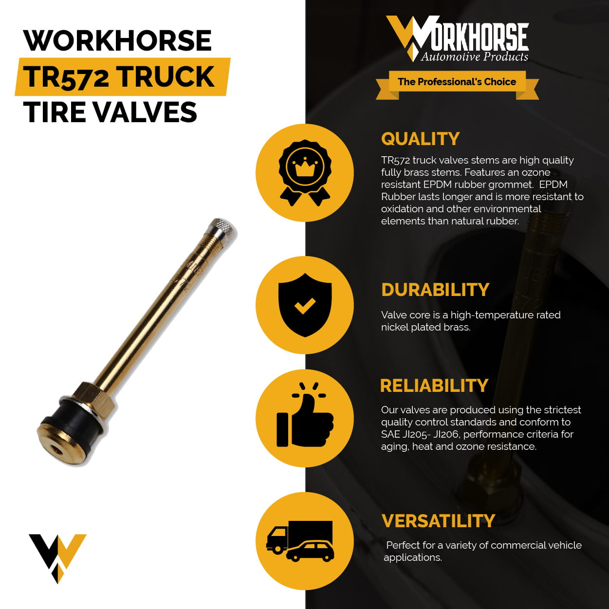 Workhorse Automotive TR572 Truck Tire Valve Stems. Pack of 10.