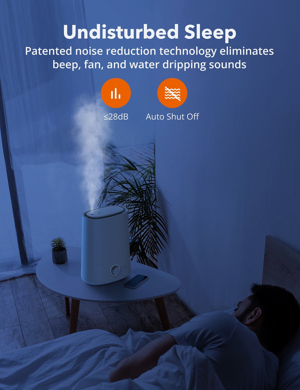 TaoTronics Humidifier, Top Fill 4.5L Ultrasonic Cool Mist Humidifiers with Essential Oil Tray, Nano-Coating, Auto Shut-off for Bedroom, Living Room, Home and Office, 100 sq ft, White
