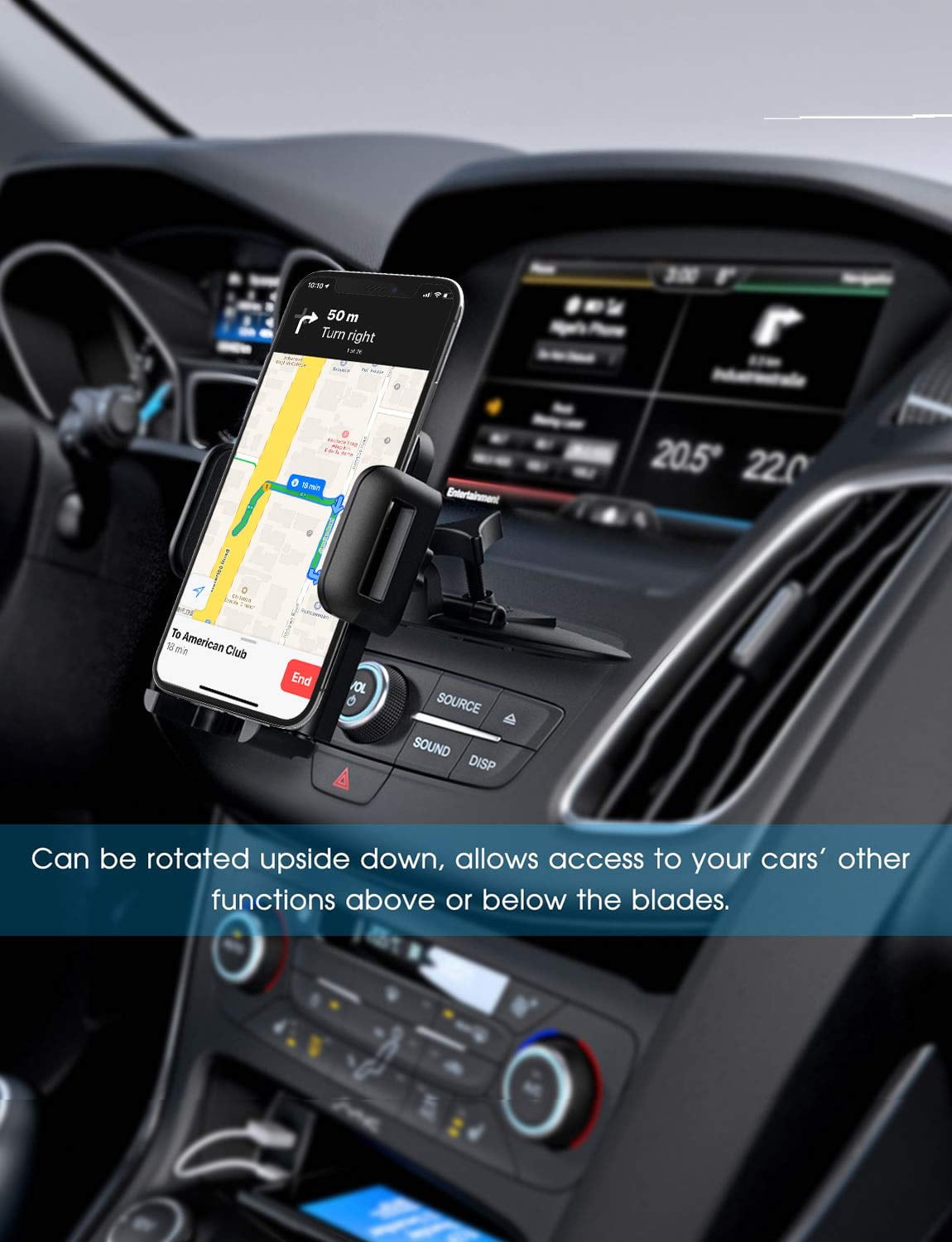 Pokanic Car Cell Phone CD Slot Mount Adjustable 360 Rotation Stand Holder Three-Side Grips Design One Touch Clamp Compatible with iPhone Galaxy Note Pixel Universal (CD Slot Mount)