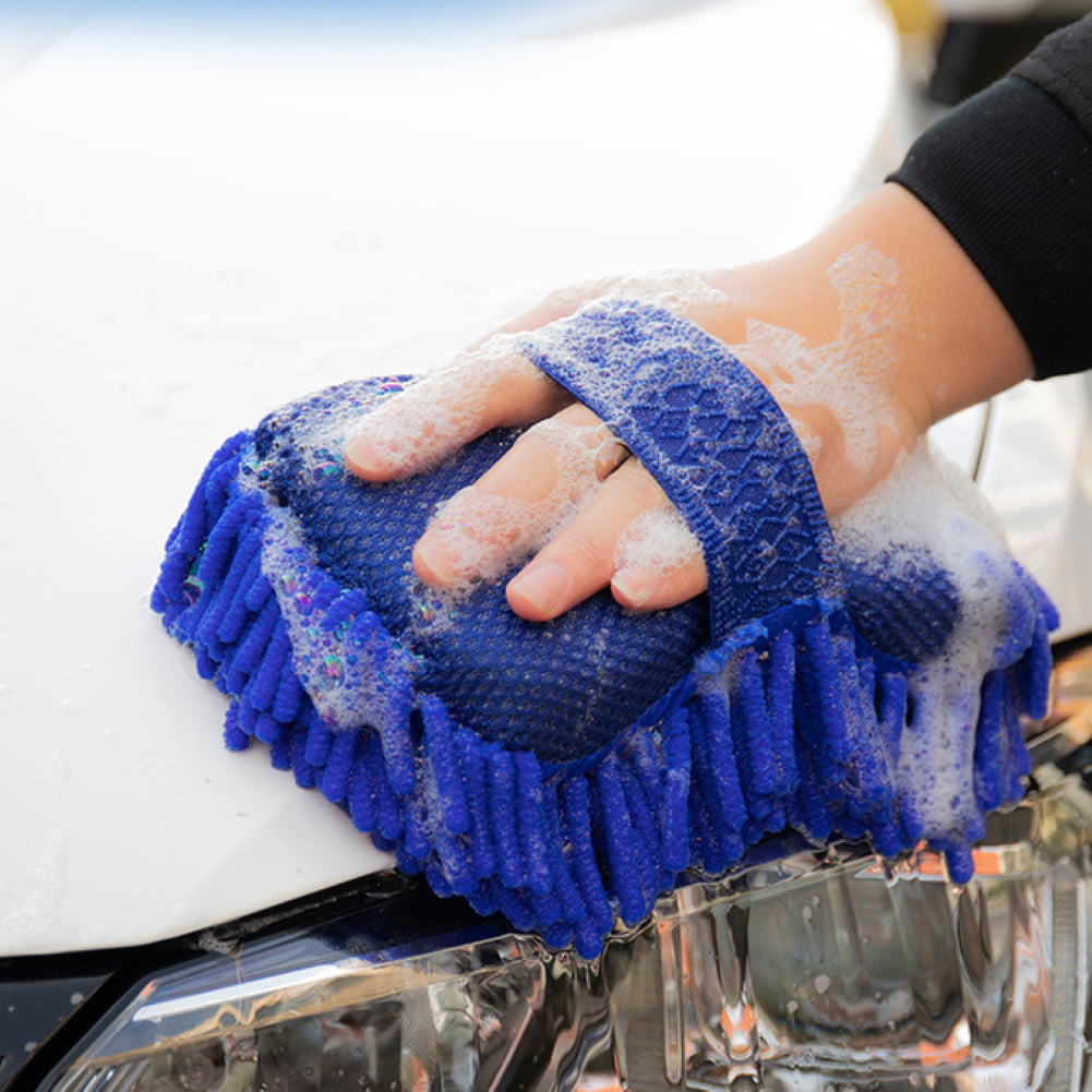 SPRING PARK Microfiber Chenille Cleaning Tool Washing Brush Soft Sponge Pad, Car Cleaning Tools Kit, Washing Brush Window Glass Cleaning Glove Tool
