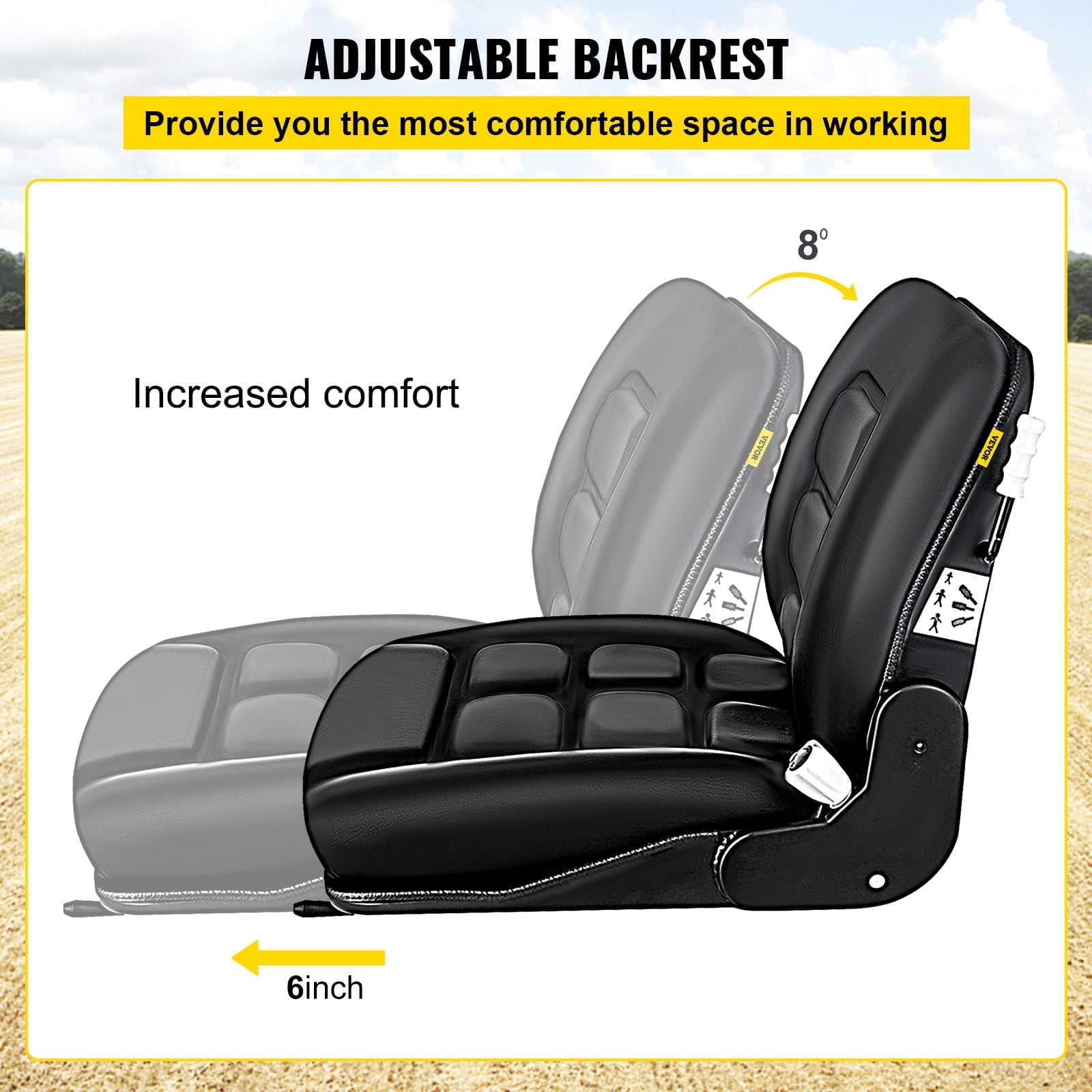 VEVOR Universal Vinyl Forklift Seat with Safety Switch & 3 Stage Weight Adjustment, Suspension Seat Fits TOYOTA