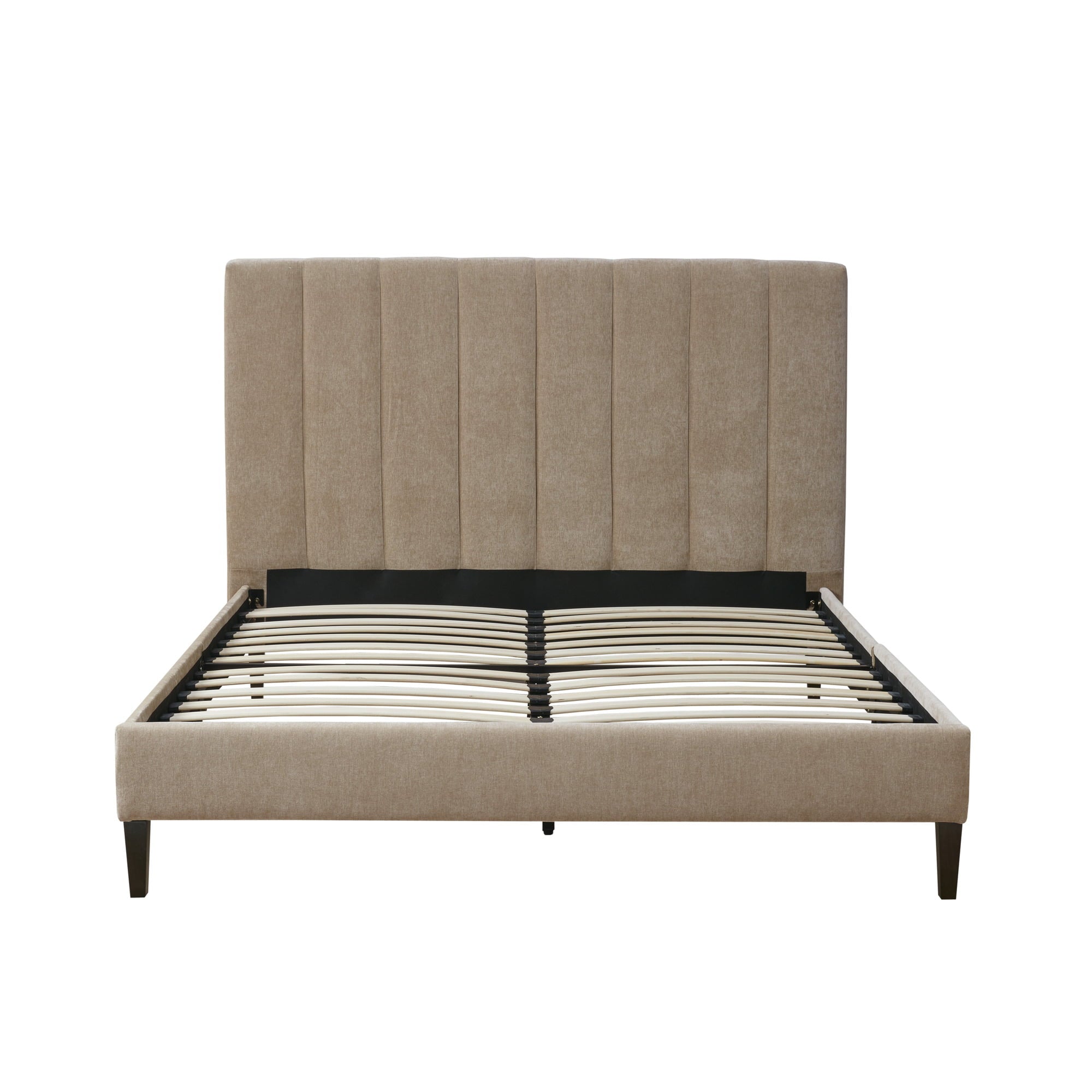 510 Design Queen Headboard with Platform Bed and Wood Slats Modern Channel Tufted Upholstered Tan