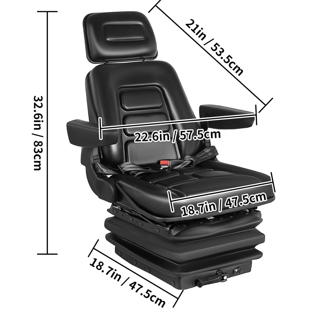 VEVOR Suspension Seat With Safety Switch Adjustable Forklift Seat Replacement Back Fork Lift Seats for Tractor & Forklift Suspension Tractor Seats and Backhoe Seat with Seat Belt