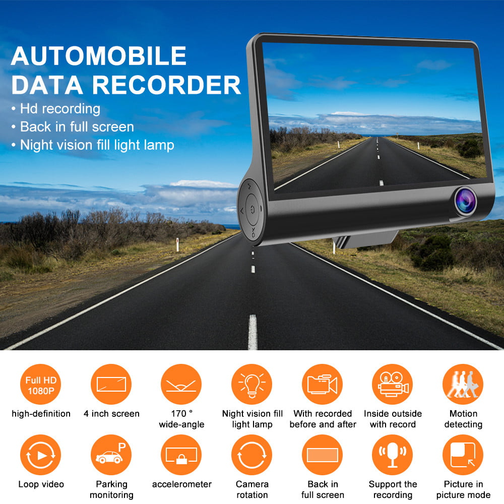 Dash Cam Front and Rear Dual Dashcam, 4 inch Touch-Screen Car Dashboard Camera Full HD 170°Wide Angle Backup DVR Recorder with Night Vision G-Sensor Parking Monitor Loop Recording Motion Detection