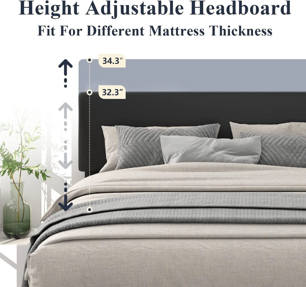 Allewie King Size Platform Bed Fame with Upholstered Adjustable Leather Headboard, Black