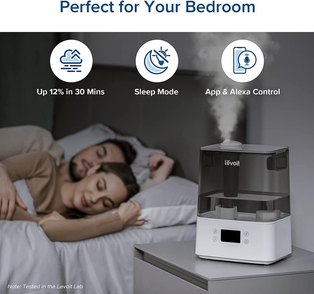 Levoit Cool Mist Humidifier for Room, Smart Top Fill with Nightlight, 6L,Gray