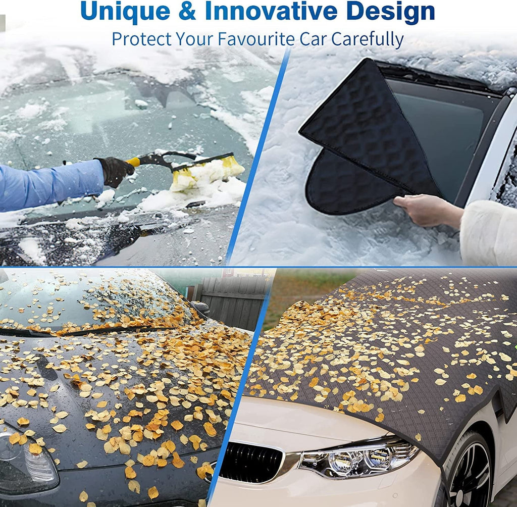 Uervoton Windshield Cover for Ice and Snow, Overall Upgrade Advanced Materials Car Windshield Snow Cover for Rain, Ice and Frost, Car Hood Wiper Mirror Waterproof Windshield Cover for Most Vehicles