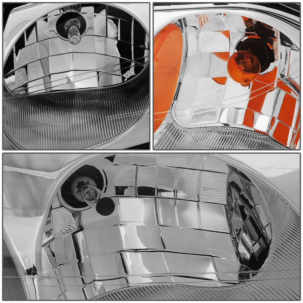 DNA Motoring HL-OH-CI00-CH-AM For 2000 to 2005 Chevy Impala 8th Gen Pair Headlight Chrome Housing Amber Corner Headlamp 01 02 03 04 Left + Right