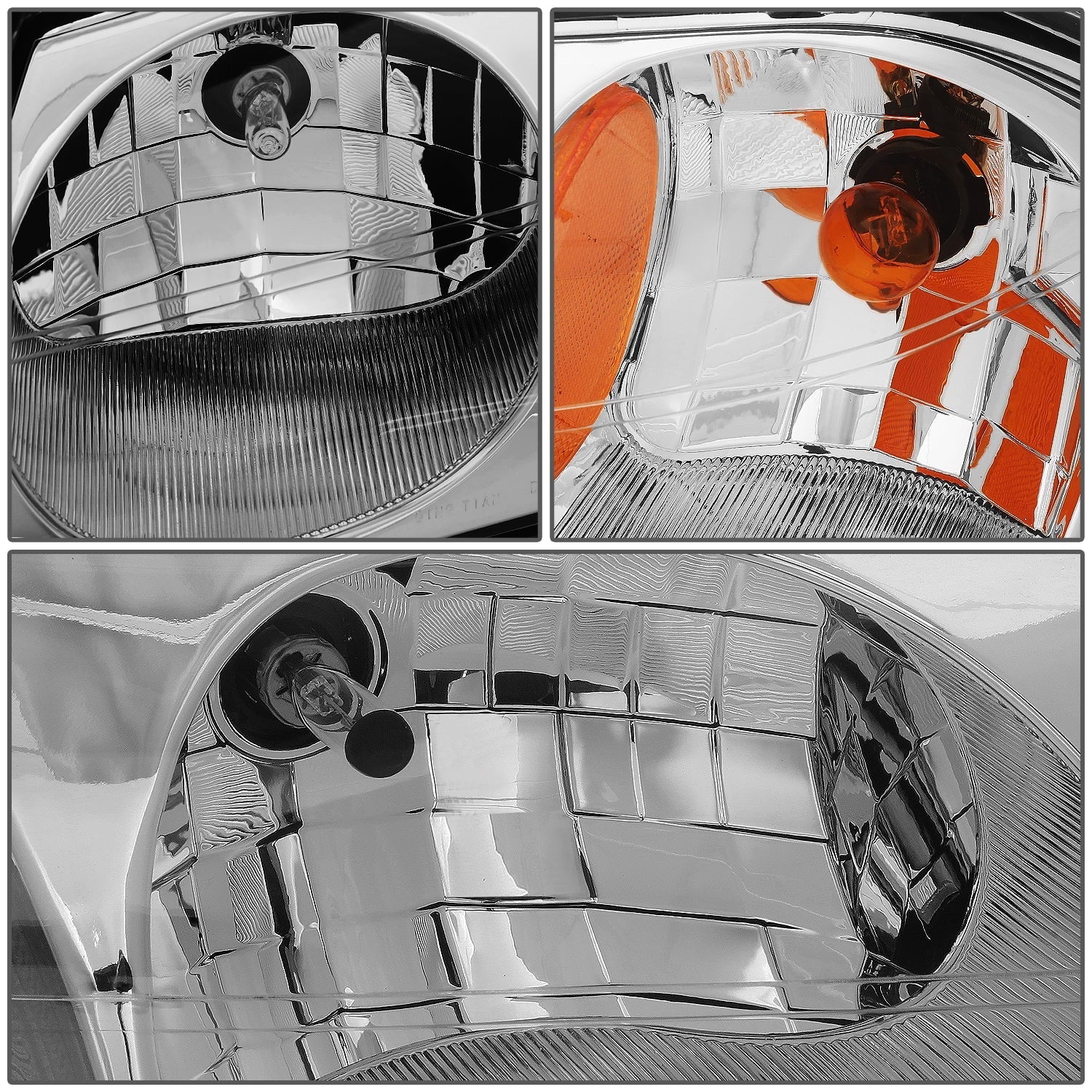 DNA Motoring HL-OH-CI00-CH-AM For 2000 to 2005 Chevy Impala 8th Gen Pair Headlight Chrome Housing Amber Corner Headlamp 01 02 03 04 Left + Right