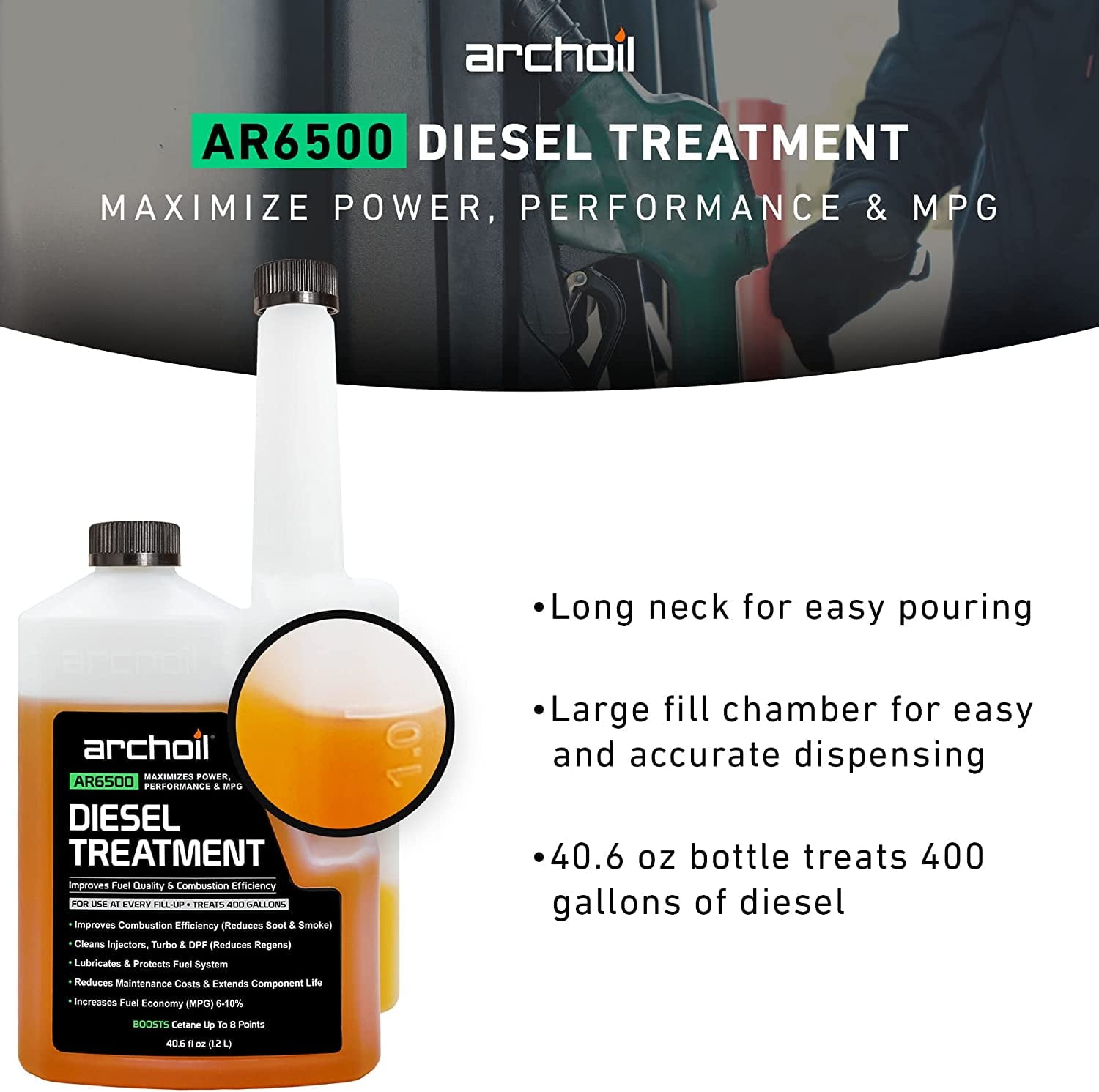 Archoil AR6500 Diesel Treatment (40.6 oz) - Treats 400 Gallons - Additive for All Diesel Vehicles