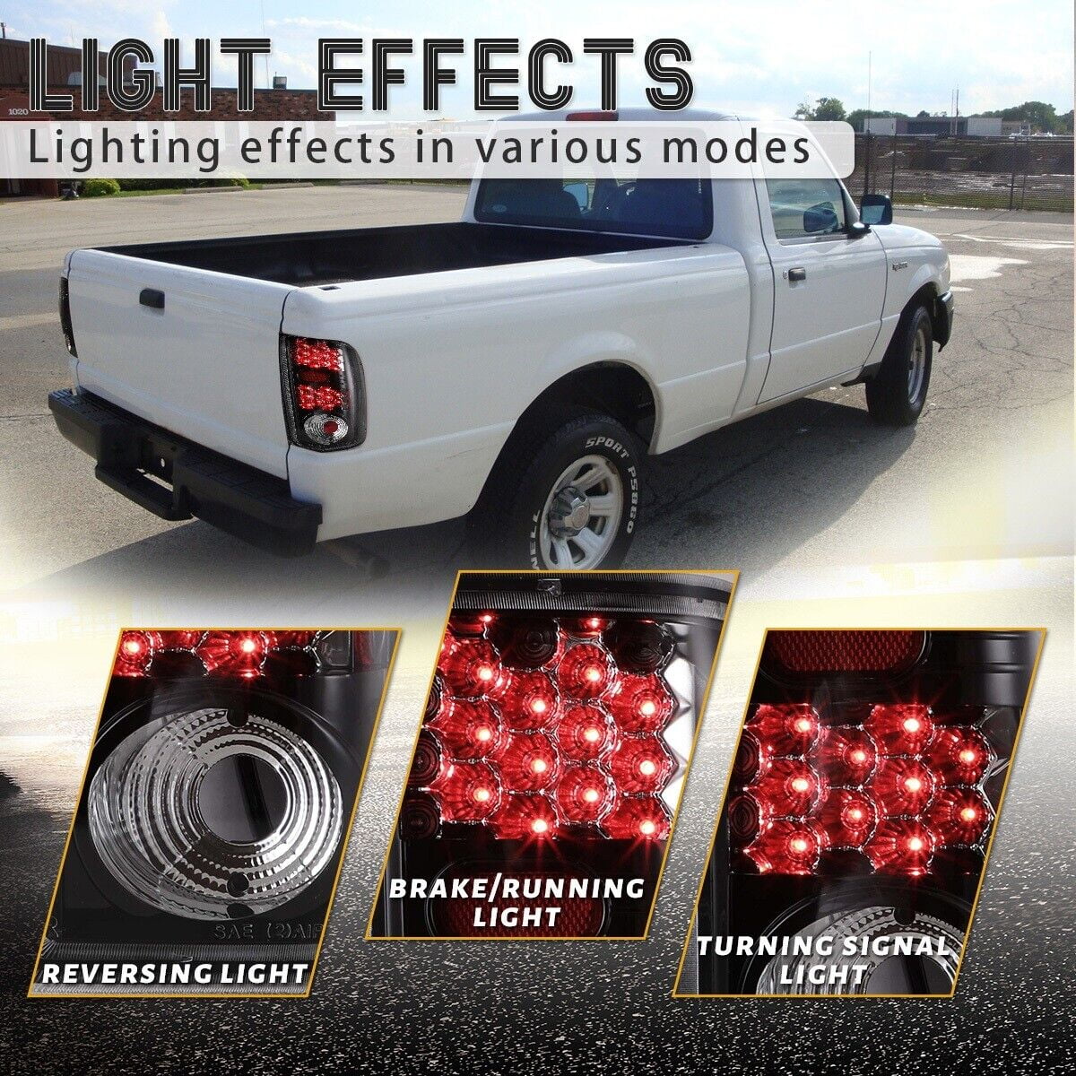 Winjet Pair Tail Lights Assembly for 2001 2002 2003 2004 2005 Ford Ranger Taillights, Rear Lamp Replacement w/Led Turn Signal, Reverse, Running and Brake Lights(Clear Lens)