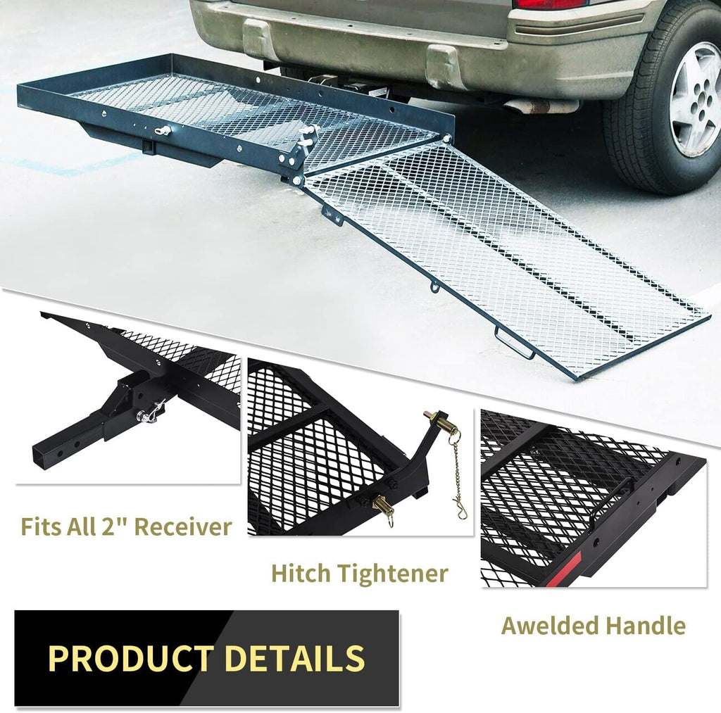 HECASA 500lbs Carrier Hitch Mounted Cargo Folding Scooter and Wheelchair Carrier Mobility Rack with Loading Ramp