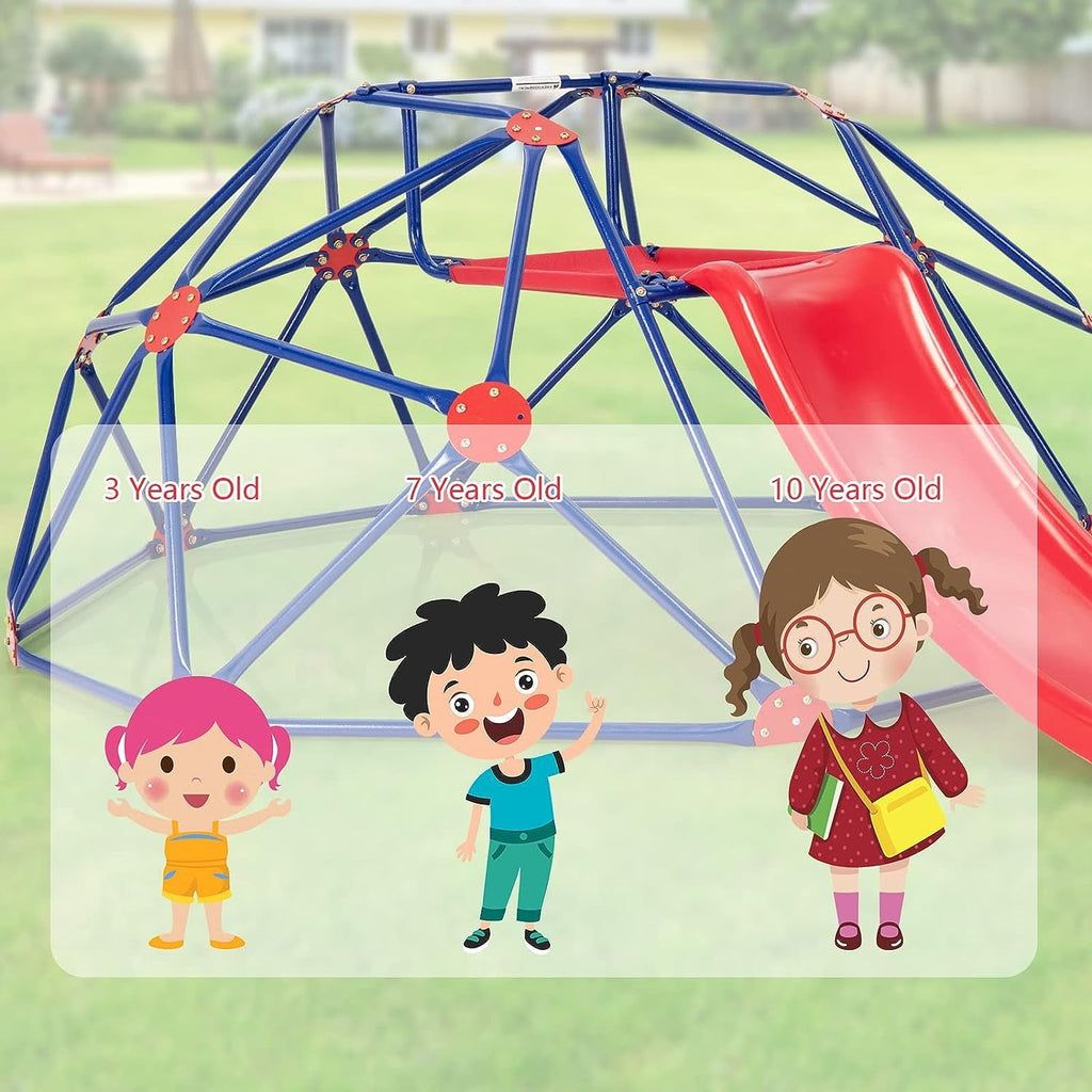 OLAKIDS Climbing Dome with Slide, Kids Outdoor Jungle Gym Geodesic Climber, Steel Frame, 8FT Climb Structure Backyard Playground Center Equipment for Toddlers 3-8