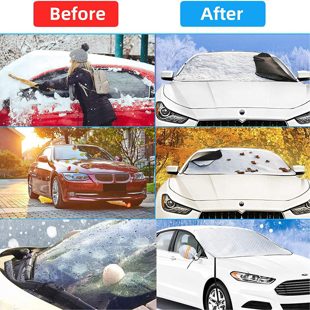 Car Windshield Snow Cover, QLASH New Upgrade Magnetic Thick Heavy Duty Snow Cover, 4 Layers Protection for All Car, Truck, SUV & Van (75''x52'')