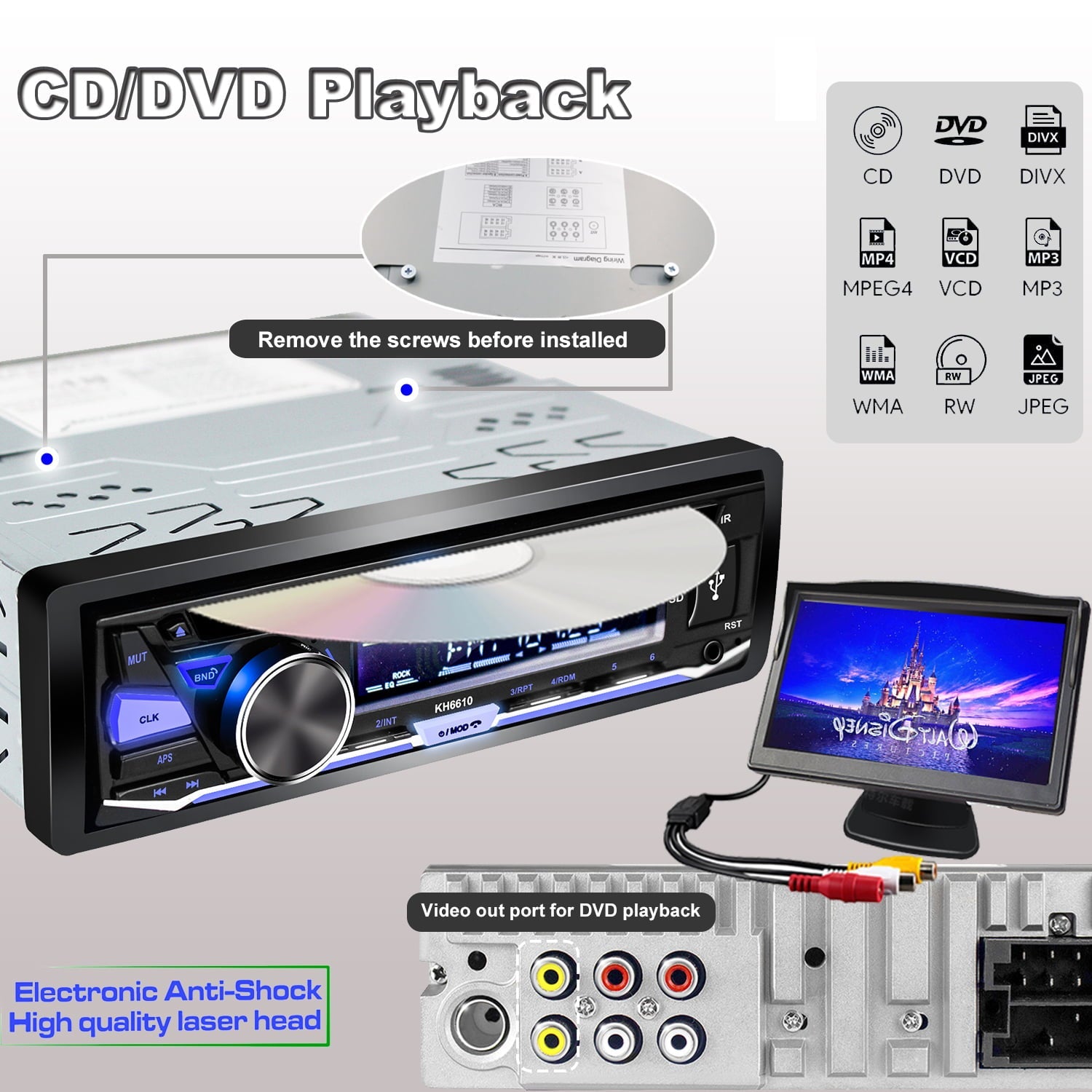 Alondy Single DIN Car Stereo with CD/DVD Player Bluetooth AM/FM/RDS Radio USB SD Aux Audio Receivers