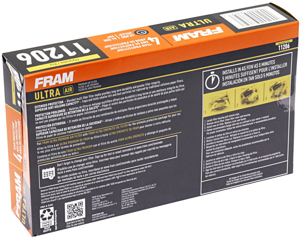 FRAM Ultra Air XGA11206, Premium Engine Air Filter, Replacement Filter for Select Hyundai and Kia Vehicles Fits select: 2012-2019 KIA SOUL, 2012-2017 HYUNDAI ACCENT