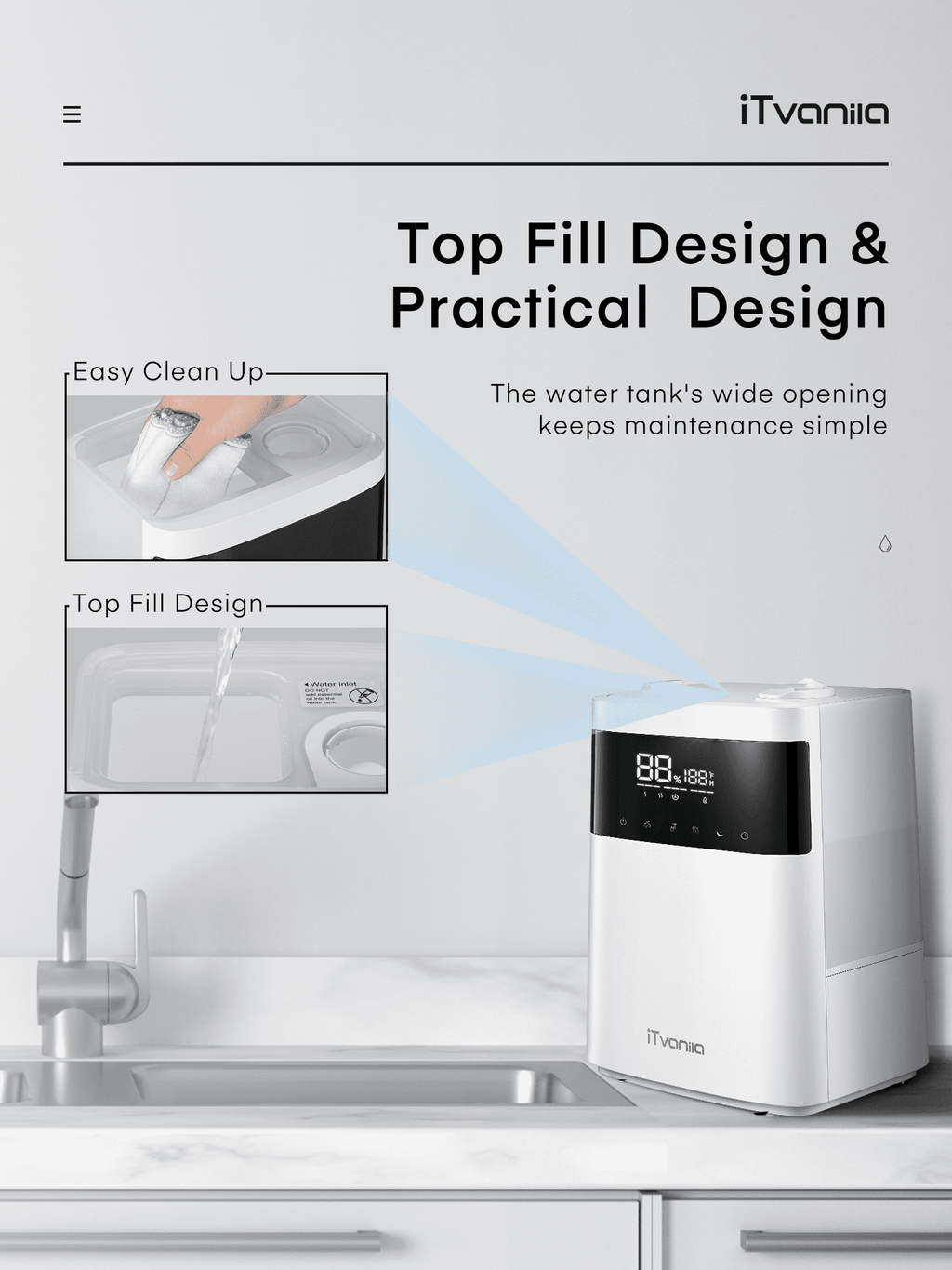 ITvanila Humidifier, 5.5L Warm and Cool Mist Humidifiers for Bedroom with Customized Humidity, Sleep Mode and 12H Timer, for Living Room, Office and Baby Room (White)