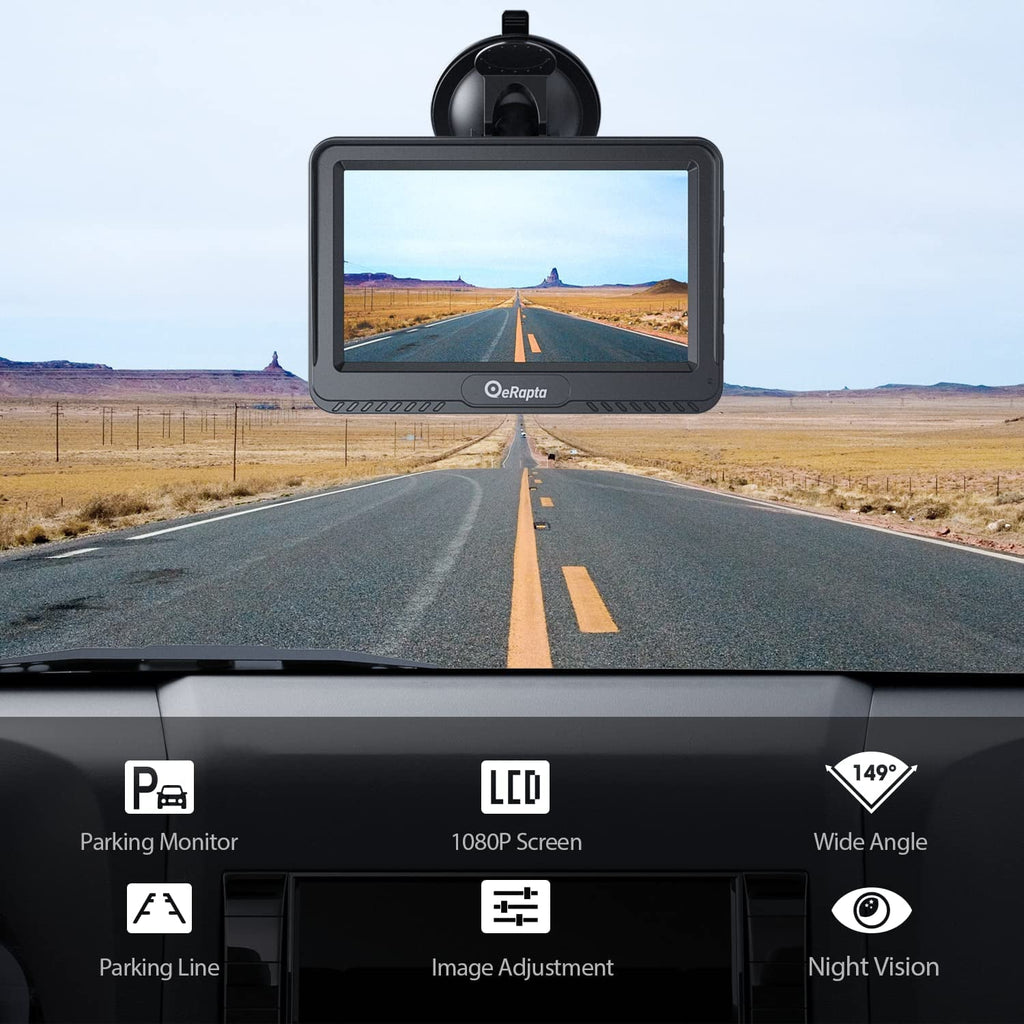eRapta Backup Camera with Monitor 4.3 inch License Plate Wired Back up Camera for Car or Truck Pickup SUV Rear View Camera Backing Reverse Camera IP69 Waterproof Nice Night Vision ERT01